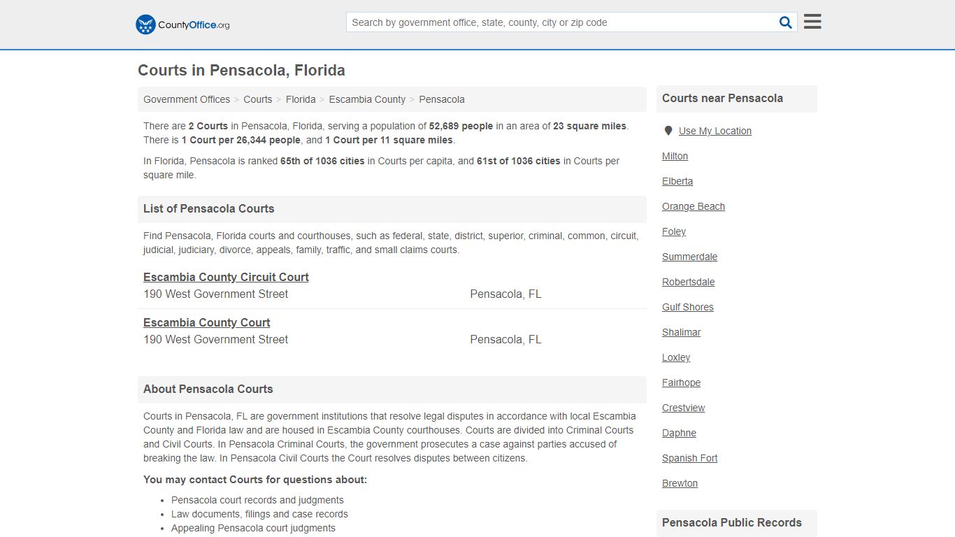 Courts - Pensacola, FL (Court Records & Calendars) - County Office